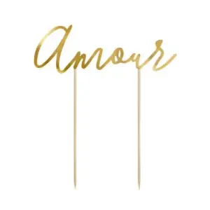 Adorno para pastel Amour, dorado, 22,5 cm, 1 unidad