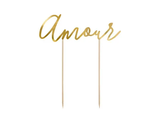 Adorno para pastel Amour, dorado, 22,5 cm, 1 unidad