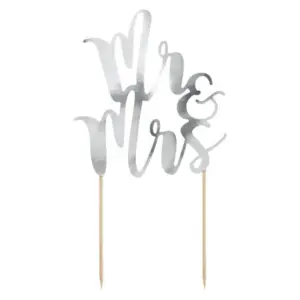 Adorno para tarta Mr & Mrs, plata, 25,5 cm, 1 unidad