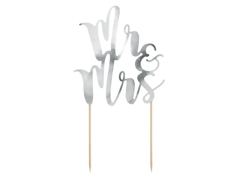 Adorno para tarta Mr & Mrs, plata, 25,5 cm, 1 unidad