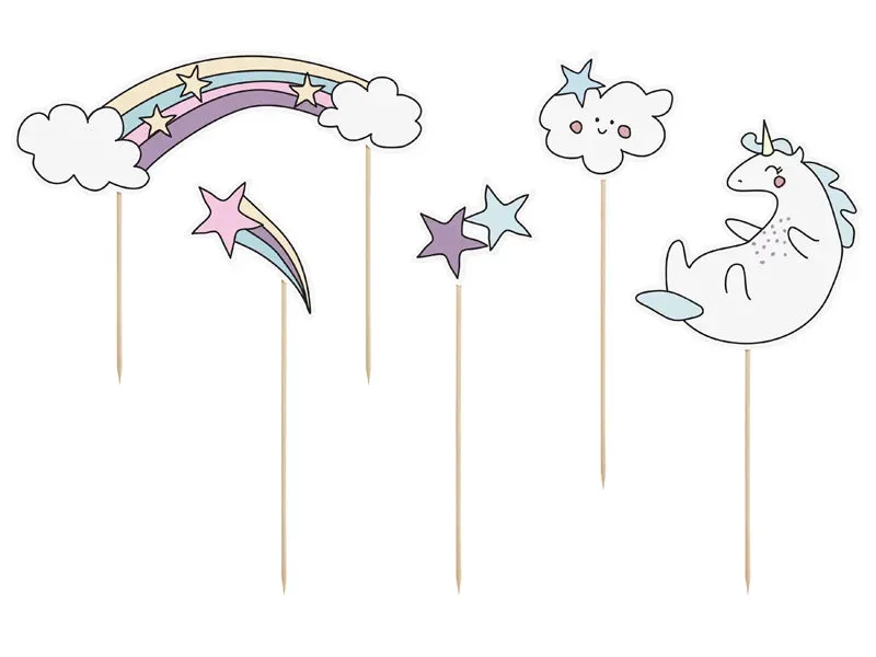 Adorno para tarta Unicornio, papel, 13-23,5 cm, 5 elementos