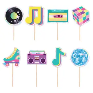 Adornos de papel para cupcakes Retro Disco, 10,5 cm, 8 uds.