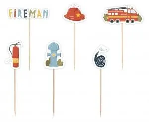 Adornos para cupcakes Bombero, papel, 4x4x12 cm, 6 uds.