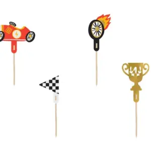 Adornos para cupcakes Coches de Carreras, papel, 12 cm, 4 uds.
