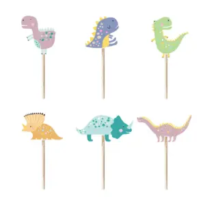 Adornos para cupcakes Dinosaurios, papel, 10 cm, 6 uds.