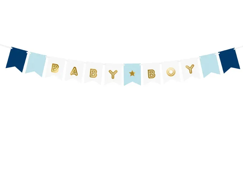 Banderín de papel Baby Boy, azul, 15 x 160 cm