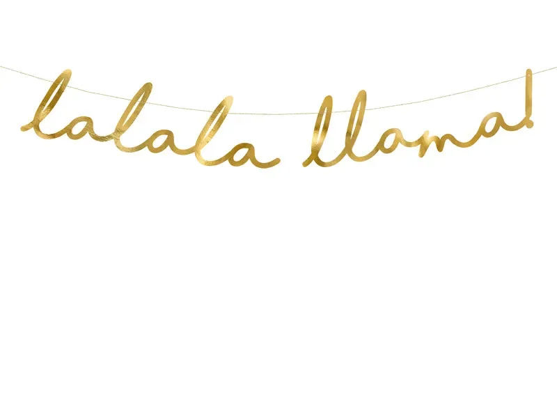 Banderín de papel Llama - Lalala Llama, dorado, 12,5 x 82 cm