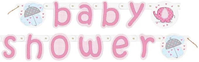 Banderín de papel para baby shower, rosa, 160 cm