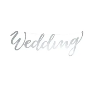 Banderín de papel Wedding, color plata, 16,5 x 45 cm