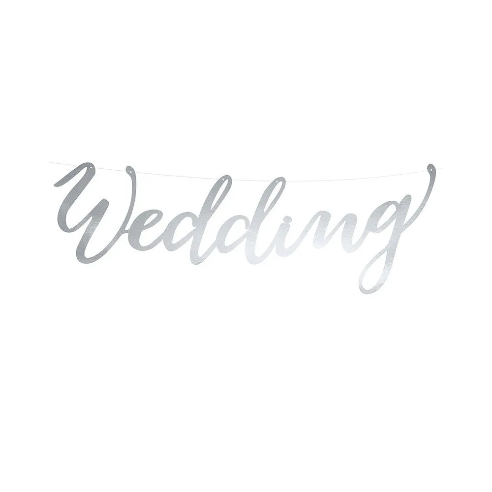Banderín de papel Wedding, color plata, 16,5 x 45 cm