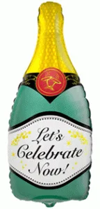 Botella de champán con globo de aluminio: ¡celebremos ahora!, 33″ / 83 cm