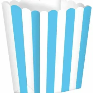 Cajas de papel para palomitas de maíz, rayas, azul claro, 6,3 x 13,4 x 3,8 cm, 5 uds.