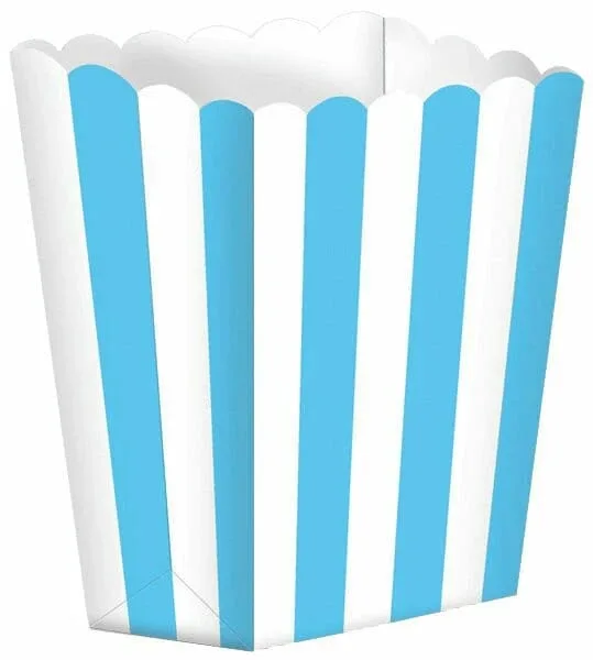 Cajas de papel para palomitas de maíz, rayas, azul claro, 6,3 x 13,4 x 3,8 cm, 5 uds.