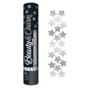 Cañón de confeti Estrellas Plateadas, 30 cm