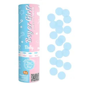 Cañón de confeti para Niño o Niña, círculos de papel celeste, 15 cm