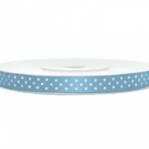 Cinta de raso azul claro con lunares blancos 6 mm x 25 m