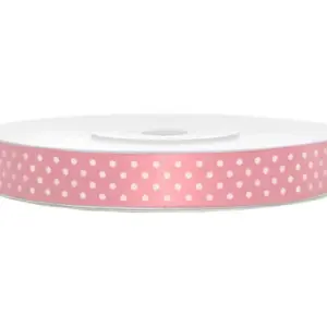Cinta de raso rosa con lunares blancos 12 mm x 25 m