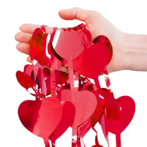 Cortina de fiesta Corazones, rojo metalizado, 100 x 200 cm