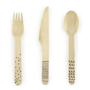 Cubiertos de madera, color negro, 16 cm, 18 unidades