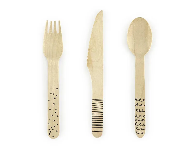Cubiertos de madera, color negro, 16 cm, 18 unidades