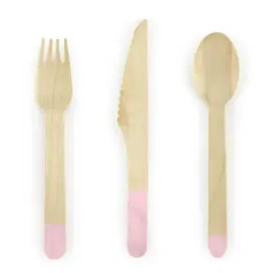 Cubiertos de madera, rosa claro, 16 cm, 18 unidades