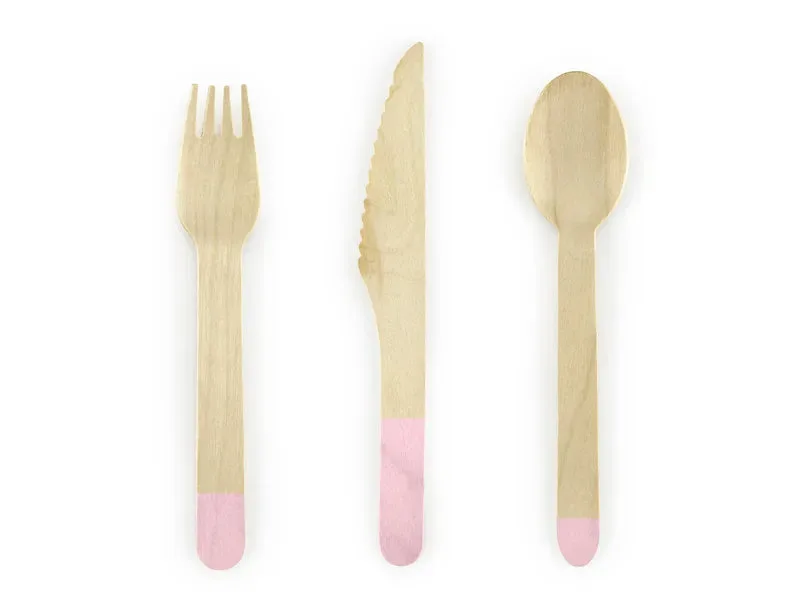 Cubiertos de madera, rosa claro, 16 cm, 18 unidades