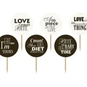 Adornos para cupcakes Sweet Love, blanco y negro, 6 uds.