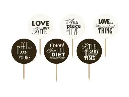 Adornos para cupcakes Sweet Love, blanco y negro, 6 uds.
