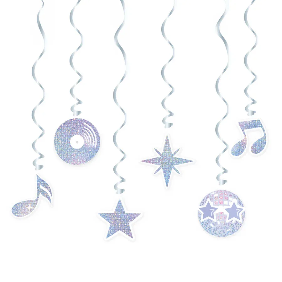 Decoración colgante en espiral, disco plateado, 85 cm, 6 uds.