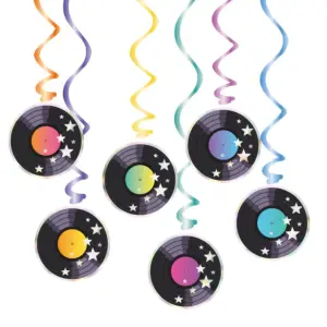 Decoración colgante en espiral, estilo disco retro, 85 cm, 6 uds.