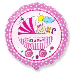 Globo de aluminio "Carrito para niña", color rosa, It`s a Girl, 46 cm