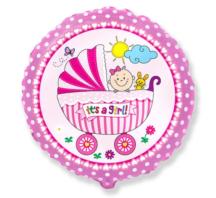 Globo de aluminio "Carrito para niña", color rosa, It`s a Girl, 46 cm