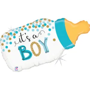 Globo de aluminio con confeti para biberón, niño, azul, 33" / 84 cm