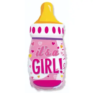 Globo de aluminio con forma de biberón "It`sa Girl", rosa, 24" / 61 cm