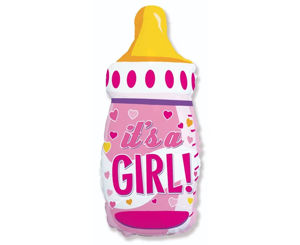 Globo de aluminio con forma de biberón "It`sa Girl", rosa, 24" / 61 cm