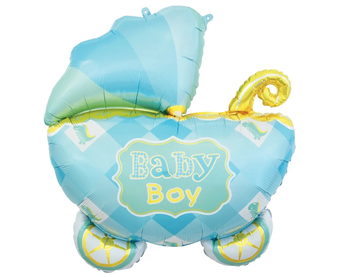 Globo de aluminio con forma de cochecito de bebé, azul, 24" / 61 cm