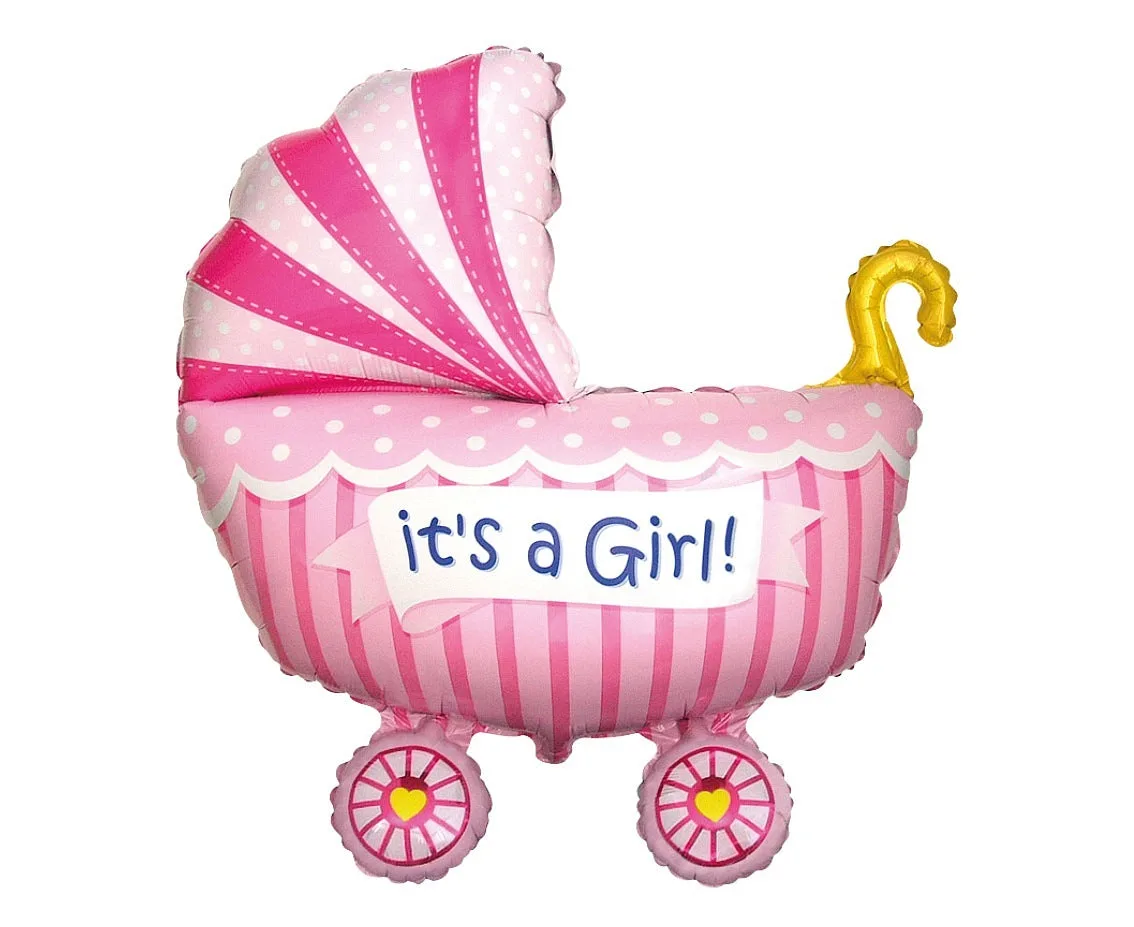 Globo de aluminio con forma de cochecito de niña, color rosa, 24" / 61 cm