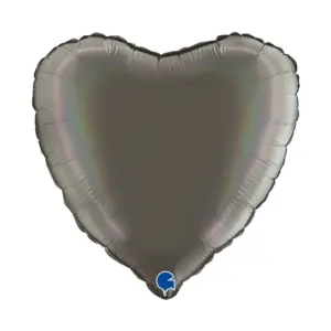 Globo de aluminio con forma de corazón, color gris platino holográfico de arcoíris satinado, 18"/46 cm