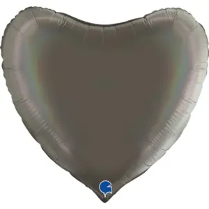 Globo de aluminio con forma de corazón, color gris platino holográfico de arcoíris satinado, 36"/91 cm