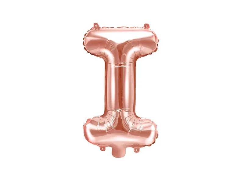 Globo de aluminio con la letra "I", 35 cm, color oro rosa