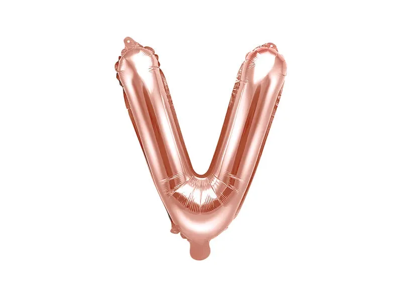 Globo de aluminio con la letra "V", 35 cm, color oro rosa