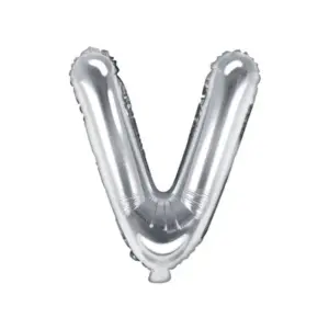 Globo de aluminio con la letra "V", 35 cm, color plata