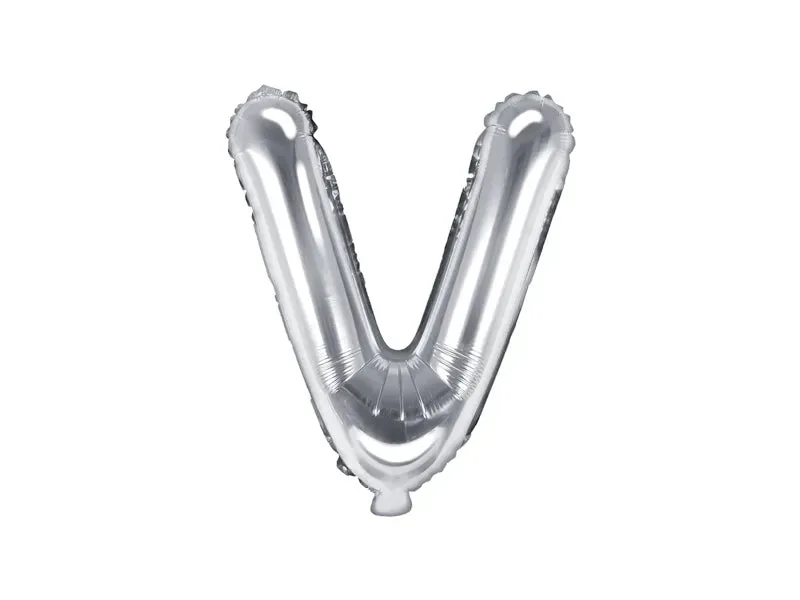 Globo de aluminio con la letra "V", 35 cm, color plata