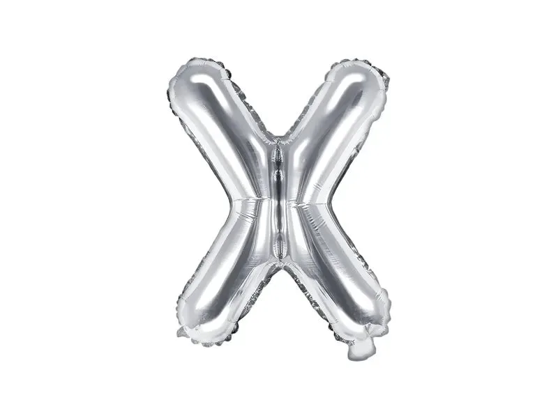 Globo de aluminio con la letra "X", 35 cm, color plata