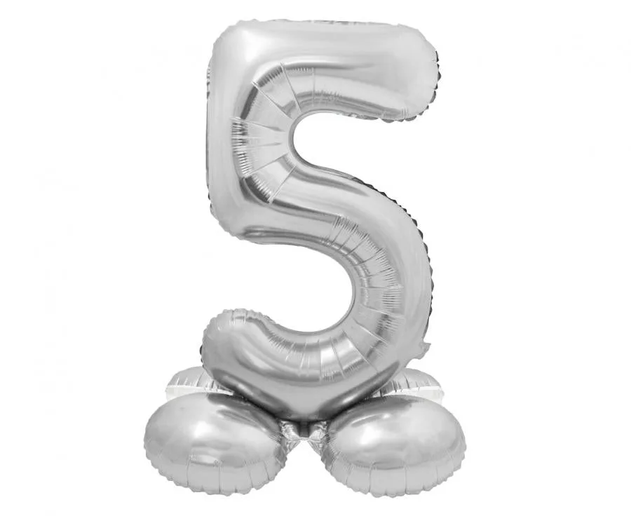 Globo de aluminio con número "5" de pie, 72 cm, color plata