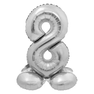 Globo de aluminio con número "8" de pie, 72 cm, color plata