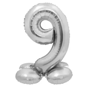 Globo de aluminio con número 9 de pie, 72 cm, color plata