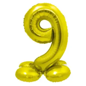 Globo de aluminio con número 9 de pie, 72 cm, dorado