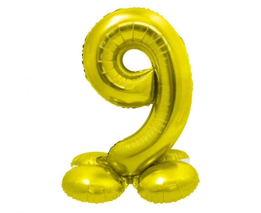 Globo de aluminio con número 9 de pie, 72 cm, dorado