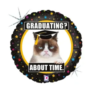 Globo de aluminio Gato gruñón: ¿Te vas a graduar? Ya era hora, 18" / 46 cm